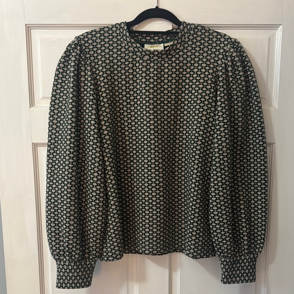 Maeve Dark Green and Cream Patterned Sweater